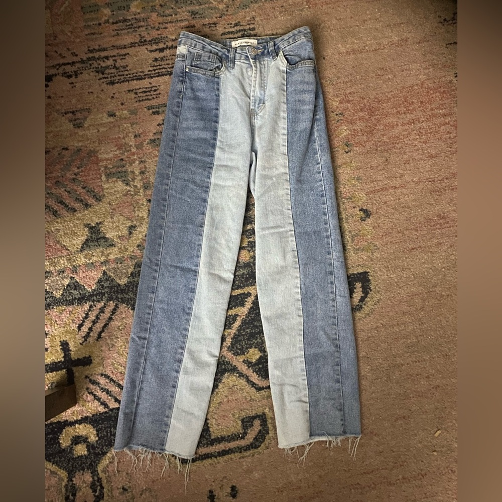 Almost Famous Two-Tone Blue Panelled Straight Leg Jeans